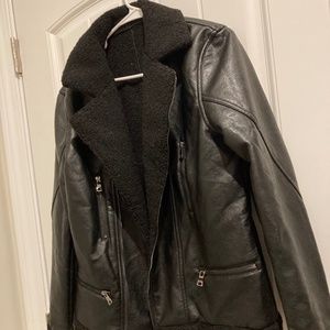 Ladies Black Faux Leather jacket with faux lamb Wool Lining